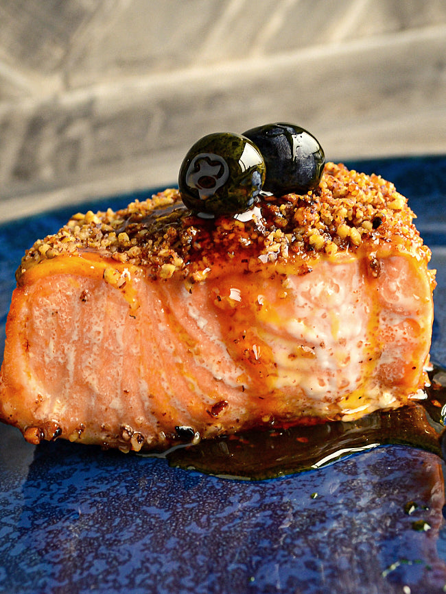 Bourbon Barrel Spiced Pecan Crusted Salmon
