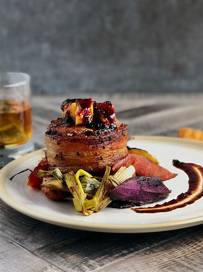 Bacon-Wrapped Filets & Fruity Bourbon Chutney