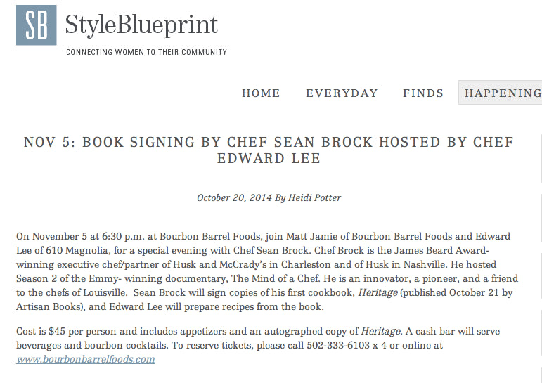 Book Signing with Chef Sean Brock
