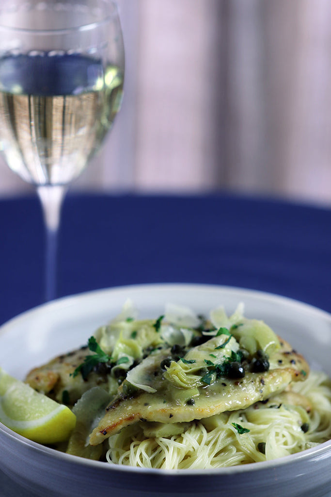 Citrus Pepper Chicken with Artichokes, Capers and Angel Hair Pasta
