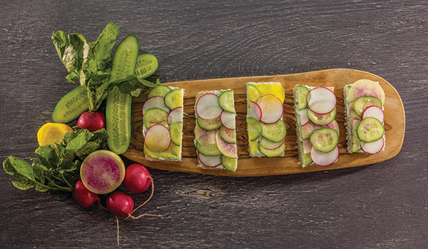 Benedictine and Shaved Vegetable Canapés