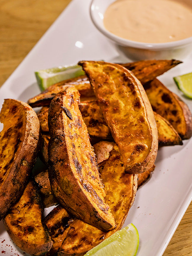 Spiced Sweet Potato Wedges with Sriracha Aioli