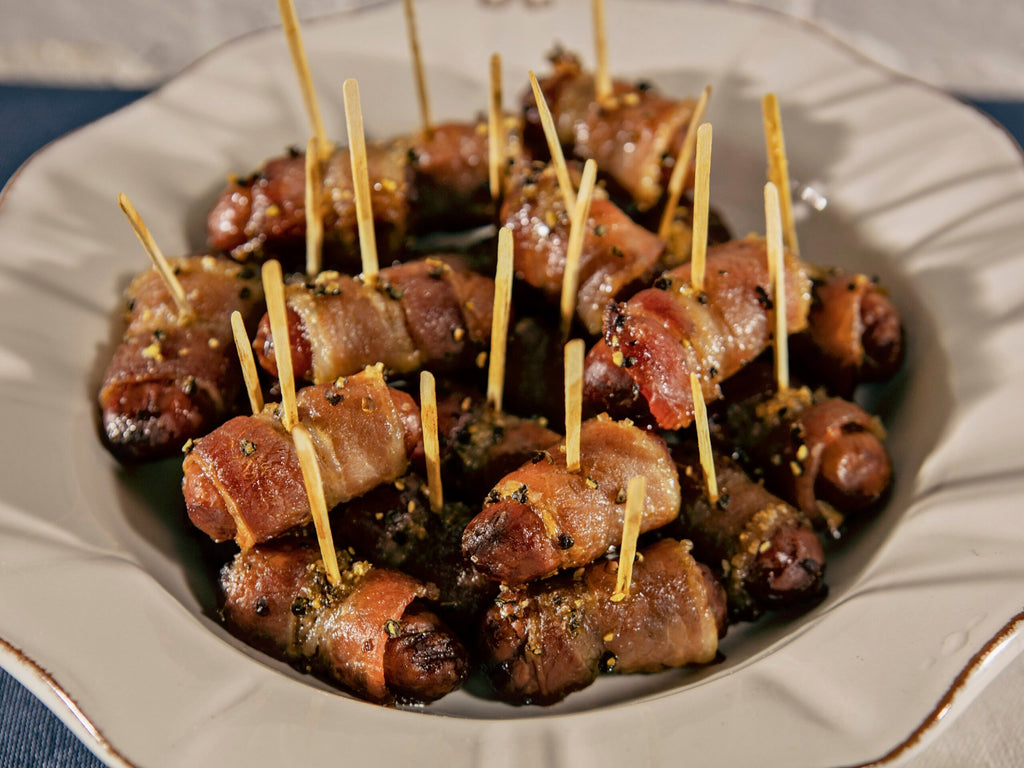 Candied Pepper Bacon Wrapped Smoked Sausages
