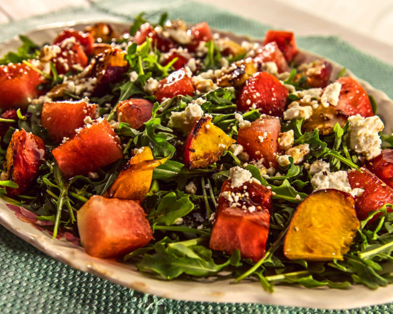 Grilled Watermelon and Peach Salad with Arugula And Feta