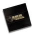 Black box with gold text and branding on a white background