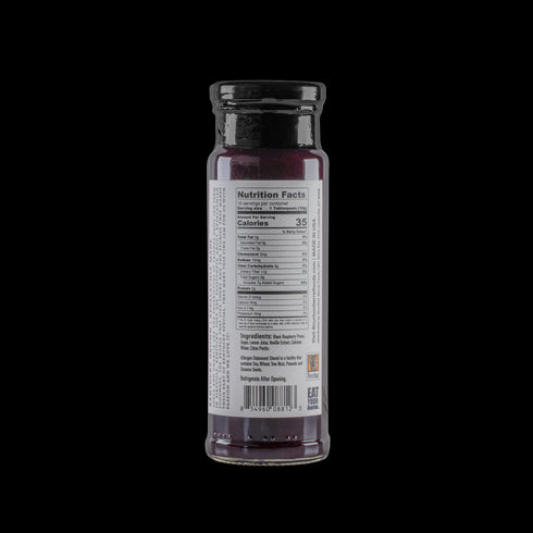 Bourbon Barrel Foods Black Raspberry Jam nutrition facts back of bottle.