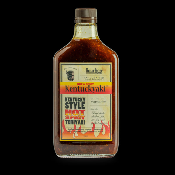 Bourbon Barrel Foods Hot and Spicy Kentuckyaki sauce in a 375 ml glass bottle