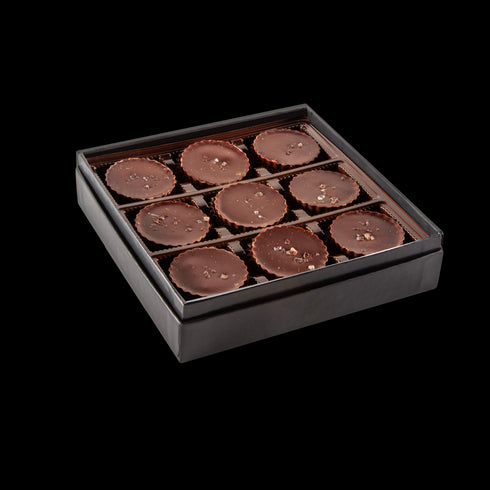 Bourbon Barrel Foods Bourbon Smoked Sea Salt Chocolate Gift Box Set of 9 Box Opened