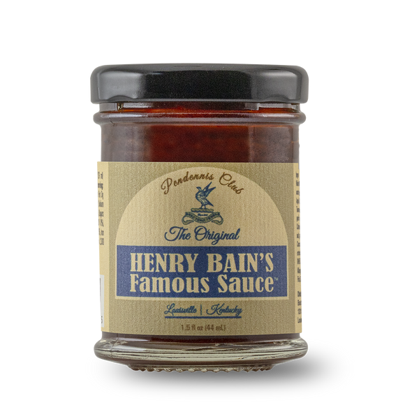 Jar of Henry Bain's Famous Sauce with a label on a white background