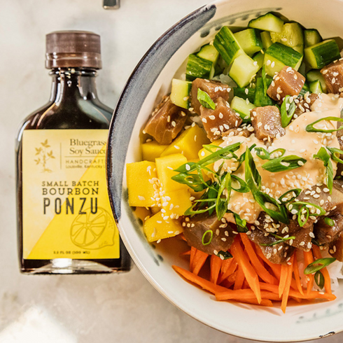Bourbon Barrel Foods Small Batch Bourbon Ponzu recipe for poke bowls
