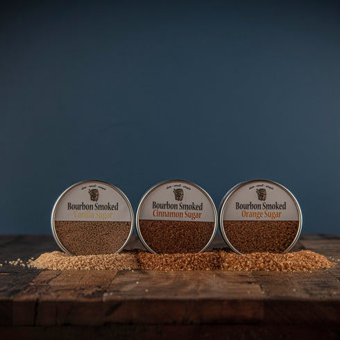 Bourbon Smoked Sugar Flavors | Cinnamon, Orange & Vanilla Sugar Tins