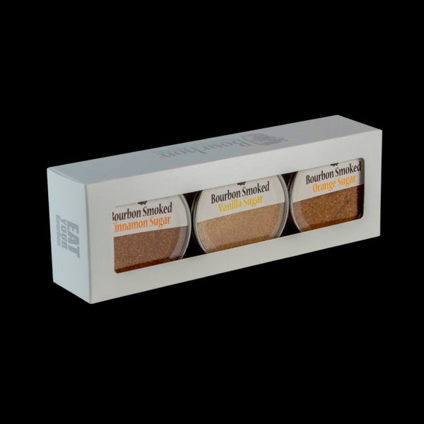 Bourbon Smoked Sugar Trio Bourbon Smoked Vanilla Cinnamon & Orange Sugars (Right Side View)