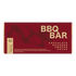 A boxed chocolate bar package on a plain white background. The front of the box is deep red with large gold lettering reading 'BBQ BAR' and smaller text identifying the flavor as chocolate bourbon smoked cacao.