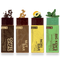 Four packaged chocolate bars arranged side by side on a white background: Coffee Cacao, Nut Bar, Nori Bar, and Big Ken's Bar. Each bar is shown with its branded wrapper and decorative ingredient splashes above the package.