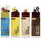 Four chocolate bars in their retail packaging lined up on a white background, each with a different flavor and color-coded wrapper: Curry Bar in blue, Norli Bar in yellow, Benni Bar in beige, and Coffee Cacao in dark brown. Each wrapper has a large vertical flavor name and smaller text describing the chocolate variety.
