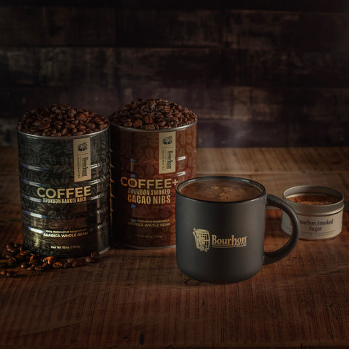 PROMO: Free Mug + Bourbon Barrel Aged Coffee & Coffee + Bourbon Smoked Cacao NIbs