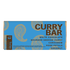 A rectangular blue chocolate bar package labeled 'CURRY BAR' with white and brown text, shown on a plain white background. The box includes flavor text: White Chocolate Bourbon Smoked Curry, Cardamom Rose Petals Coconut, and a vertical Bourbon Way Chocolate logo.