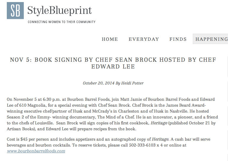 Book Signing with Chef Sean Brock