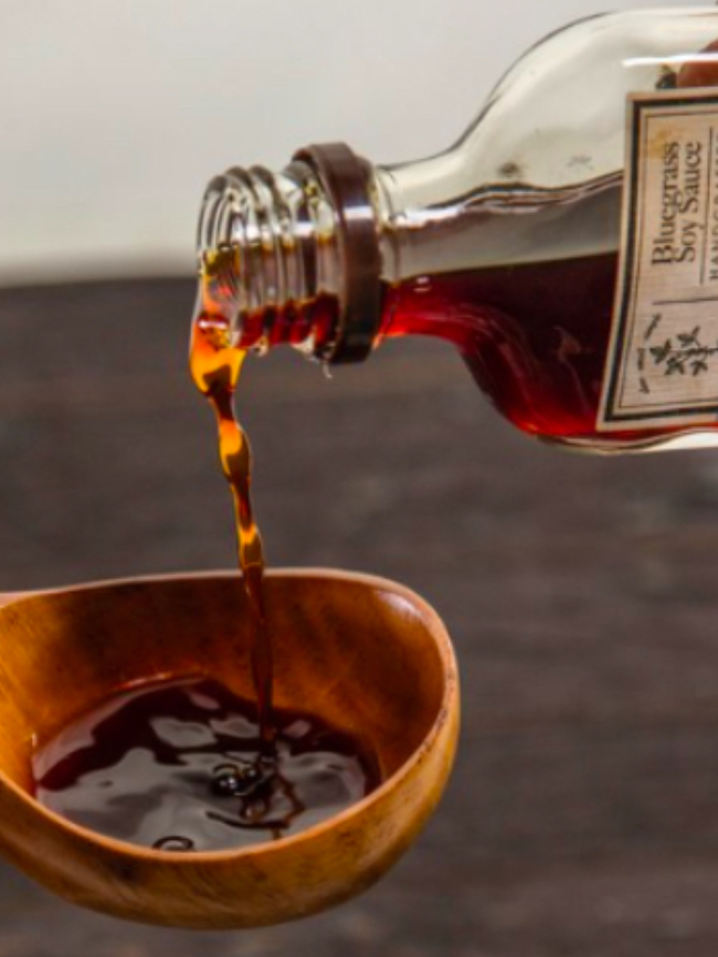 Bluegrass Soy Sauce being poured into a bowl