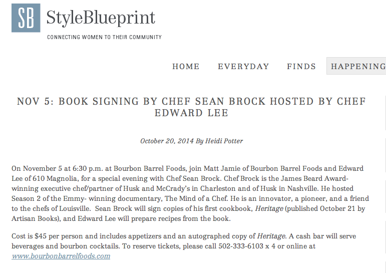 Book Signing with Chef Sean Brock
