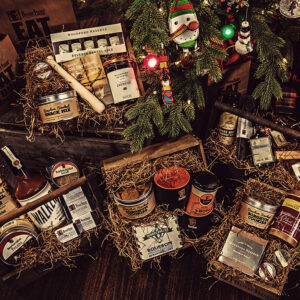 Bourbon Barrel Foods Gift Sets under a christmas tree