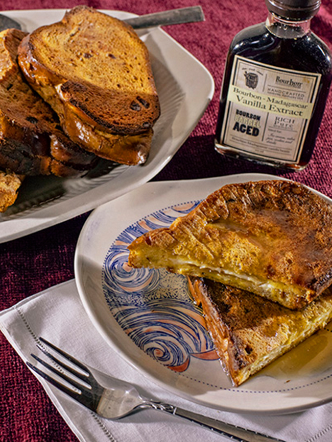 Bourbon Barrel Foods Stuffed French Toast with Bourbon Barrel Foods Bourbon Madagascar Vanilla Extract.