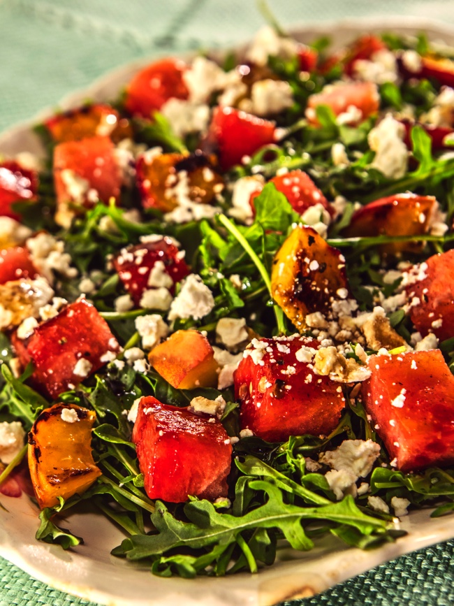 Grilled Watermelon and Peach Salad with Arugula And Feta