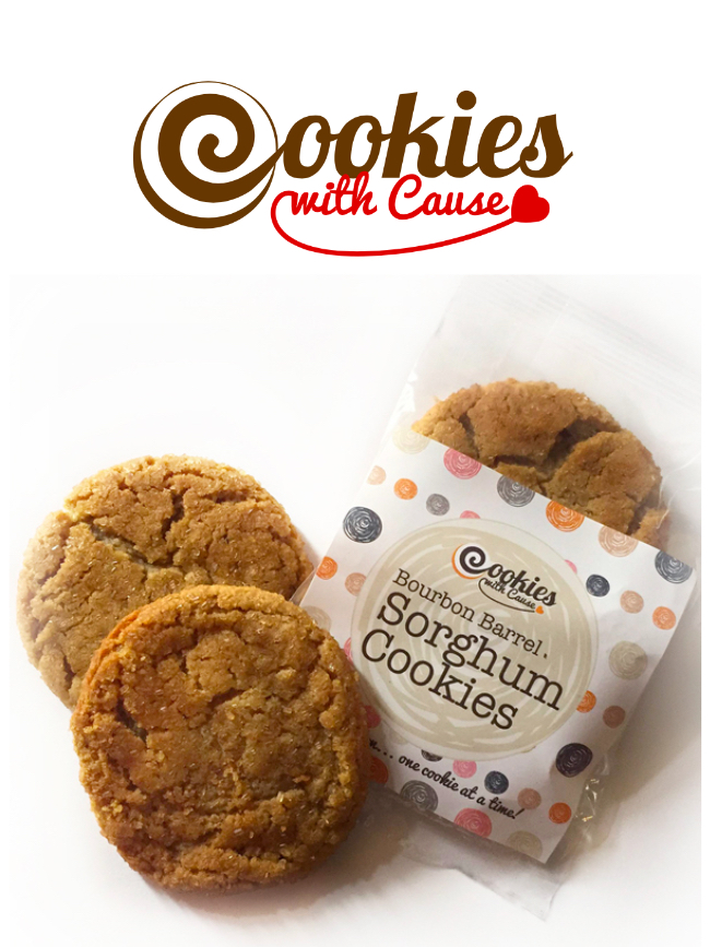 Cookies with Cause logo over Sorghum Cookies