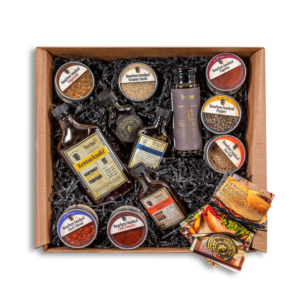 Bourbon Barrel Foods Stock The Party curated gift box filled with a variety of twelve Bourbon Barrel Foods products and several inspirational recipes.