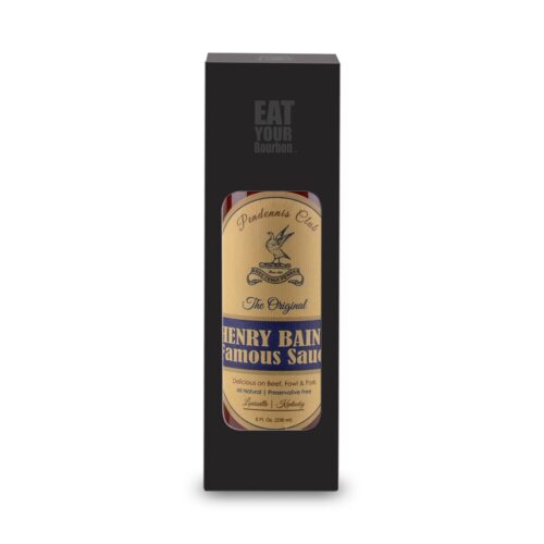 Bourbon Barrel Foods Black Box with Henry Bains Sauce in a Bourbon Barrel Foods Branded Gift Box