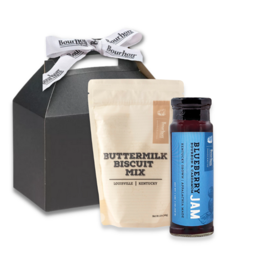 Bourbon Barrel Foods Gift Box with Bourbon Barrel Buttermilk Biscuit Mix and Blueberry Bourbon and Cardamom Jam