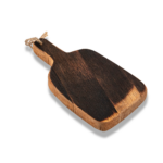Bourbon Barrel Foods - Bourbon Barrel cutting board or charcuterie board, in the shape of an Woodford Reserve Bourbon bottle - showing char side of the upcycled bourbon barrel.