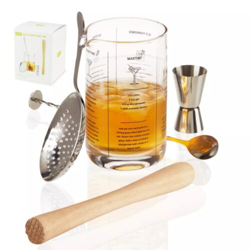 Bourbon Barrel Foods Barware - Mixologist Kit- Mixing Glass, strainer, jigger, barspoon, muddler