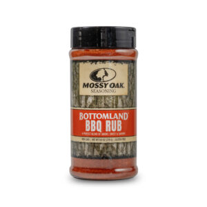 Mossy Oak Spice by Bourbon Barrel Foods - This spice is Bottonland Barbecue Rub - Image of spice in it's shaker tin.